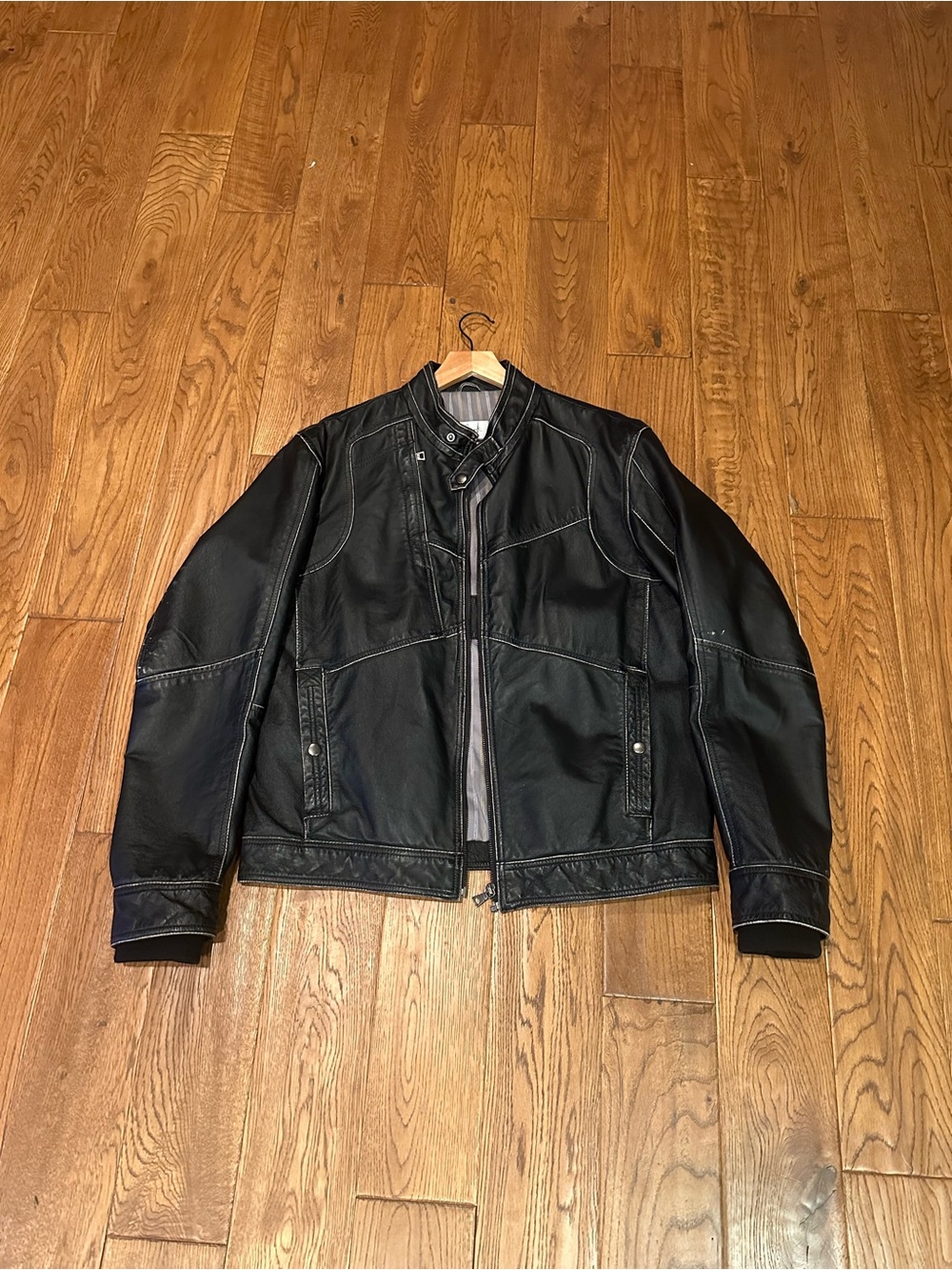 Womens Black Leather Moto Jacket with Stand Collar